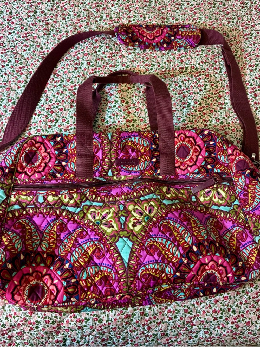 Vera Bradley Pink & Burgundy Paisley Quilted Travel Duffel
